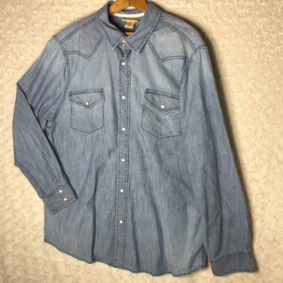 Roebuck & Co Denim Pearl Snap Button Down Size XL - Picture 6 of 6